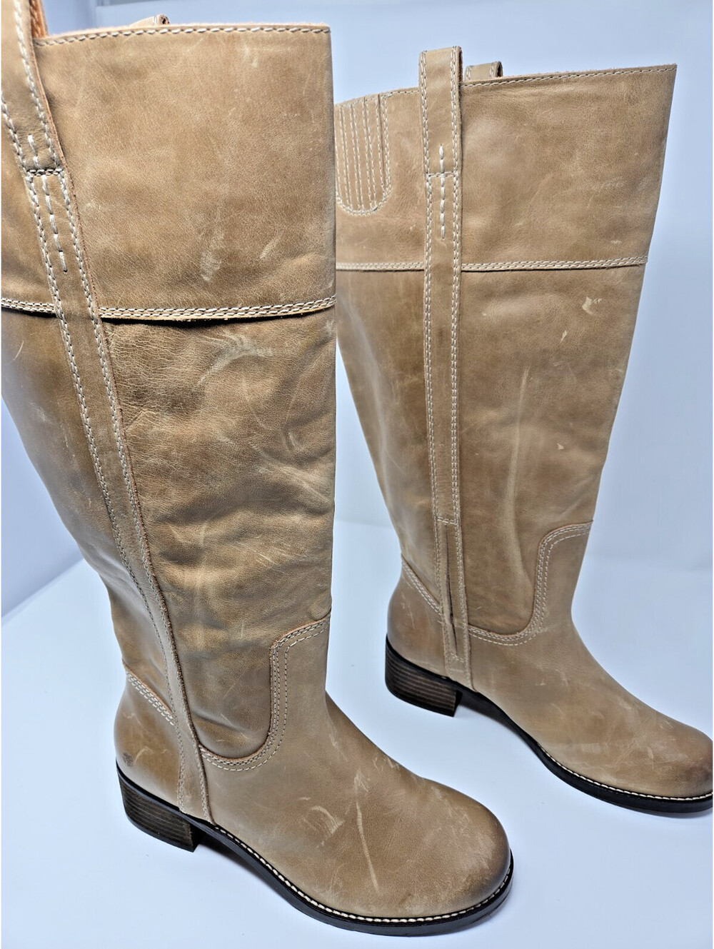 Lucky Brand Hybiscus Boots Sz 9M Distressed Leather Knee‑High Riding Boots